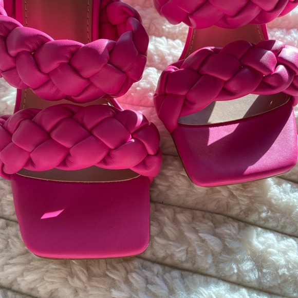 NWOT Pink Braided Women's High Heel Sandals- Block Heel - Picture 3 of 7